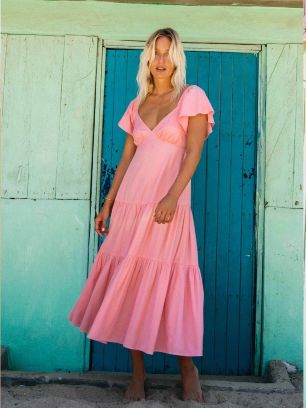 Billabong Pink Tiered V-Neck Maxi Dress